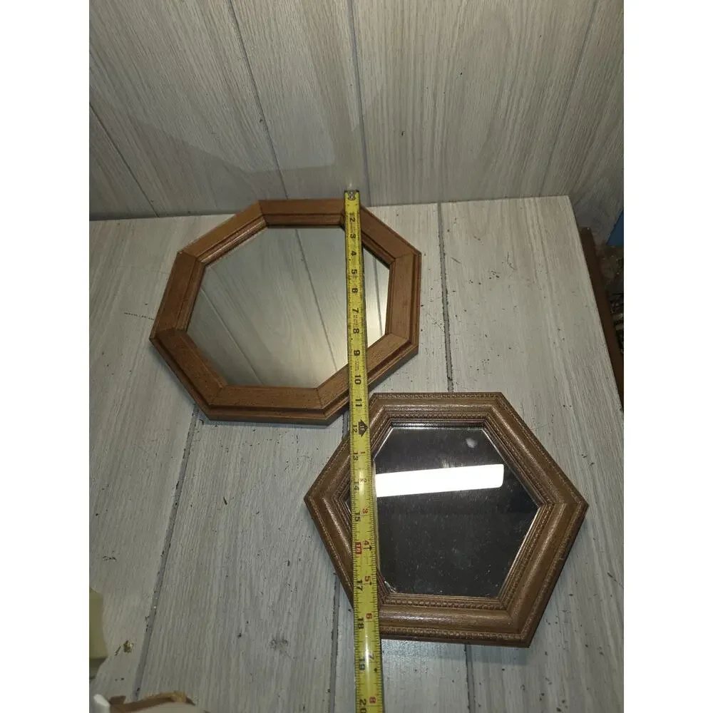 Vintage 80s Hexagonal Mirrors Lot Of 2 MCM Farmhouse Country Retro Cottagecore